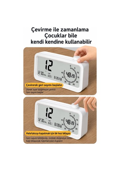 Adornist - Dijital Çalar Saat Ve Geri Sayım Zamanlayıcı - Döner Düğmeli Sessiz Masa Saati, Sıcaklık/tarih Göst Diğer
