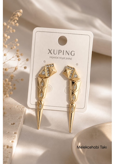 Melekcehobi Geometrik Şekilli Xuping Sallantılı Küpe Gold