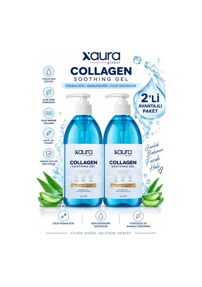 Xaura Beauty Collagen Soothing Gel 500 Ml 2 Adet