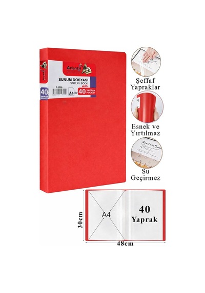 Sunum Dosyası 60 Lı 1 Paket Poşet Dosyalı Katalog Dosyası 60 Poşetli Kendinden Dosya Plastik Kapaklı Kırmızı