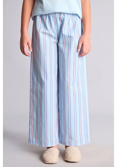 Defacto Baskılı Kısa Kollu Üst Çizgili Geniş Paça Alt Regular Fit 2li Pijama Takımı Kız Çocuk H5511a826wnbe415 Mavi-be415