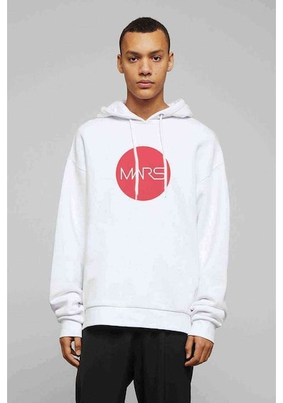 Nasa Mars Baskılı Beyaz Erkek Örme Kapşonlu Sweatshirt (531046707)