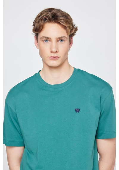 %100 Pamuk Relaxed Fit Rahat Kesim Bisiklet Yaka Logo Detaylı Tişört Bayberry Green