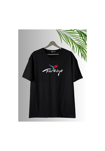Dafri Türkiye Baskılı Sıfır Yaka Kaliteli Pamuklu T-shirt Siyah