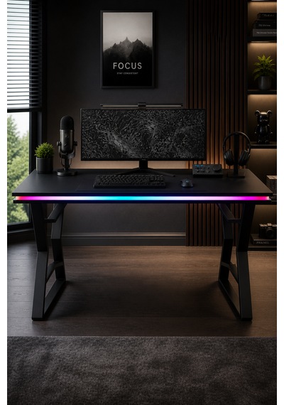 Bilgisayar Masası + Rgb Led 140 77 65 Cm Kumandalı Ve Telefon Kontrollü Siyah
