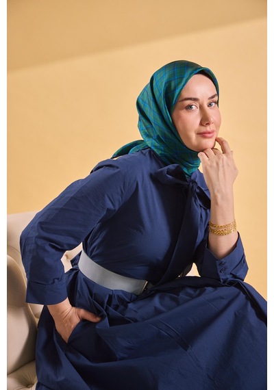 Silk Home Twill İpek Eşarp Ekose Yeşil Çok Renkli