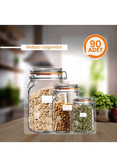 Klips Desenli Kavanoz Görünümlü Kilitli Doypack Saklama Poşeti 90 Adet 30 Büyük 1000ml 30 Orta 700ml 30 Küçük 200ml