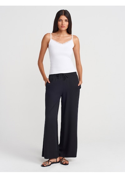 Dilvin 71623 Geniş Paça Pantolon-siyah Siyah