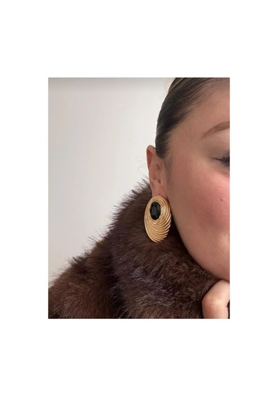 Lunarie Oval Çizgili Vintage Statement Küpe 14k Gold Spiral Altın