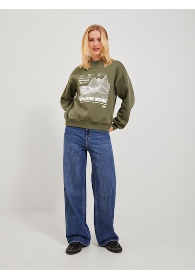 Jack & Jones Jjxx Bisiklet Yaka Rahat Kesim Haki Kadın Sweatshirt 12241324 001