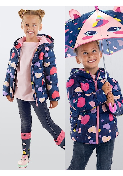 Denokids Unicorn Kız Çocuk Mont Su İtici Kapüşonlu Şişme Mont Kışlık