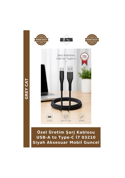 Özel Üretim Şarj Kablosu Usb-a To Type-c İ7 03210 Siyah Aksesuar Mobil Guncel