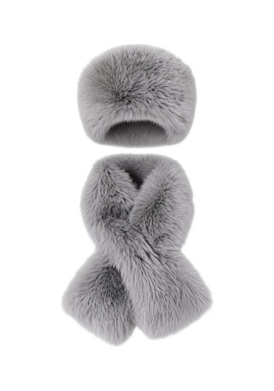 Givoria Kadın Kürklü Atkı Ve Kalpak Şapka Takımı Rus Slav Tarzı Kışlık Peluş Eskimo Set Gri Gri