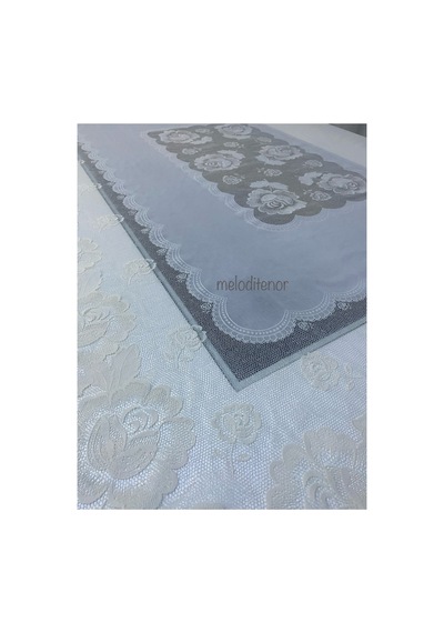 Meiwa Tül Dantel Kenarlı Volanlı Gül Pvc Dikdörtgen Muşamba Masa Örtüsü Silinebilir 122 X 155 Cm Krem