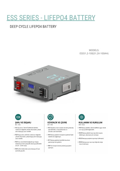 51,2v 100ah Lityum Akü Premium Serisi Lithium İron Phosphate Lifepo4-liion Batarya