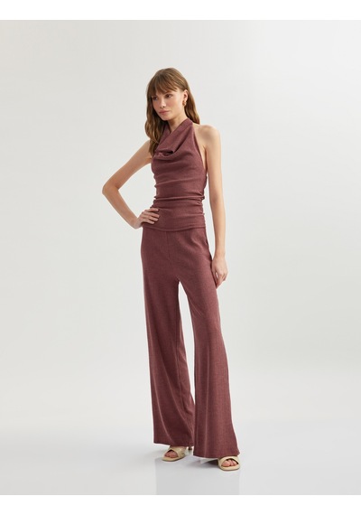 Koton Kolsuz Dokulu Halter Yaka Bluz Bordo 5sak10259ek Bordo