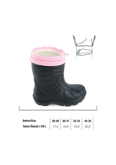Gezer Kız Çocuk Kışlık Eva Boğazdan Lastikli Sessiz Taban Kar Bot Çizme Siyah - Pembe