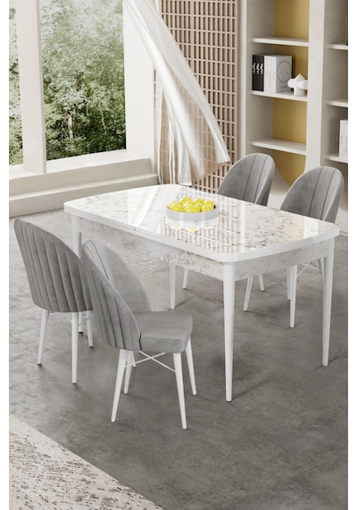 Canisa Gale Serisi 80x132 Açılabilir Lak Panel Beyaz Mermer Desen Mutfak Masa Takımı 4 Gri Sandalye Masa Beyaz Mermer Desen Sandalyeler Gri Canisa Gale Serisi 80x132 Açılabilir Lak Panel Beyaz Mermer Desen Mutfak Masa Takımı 4 Gri Sandalye Masa Beyaz Mermer Desen Sandalyeler Gri