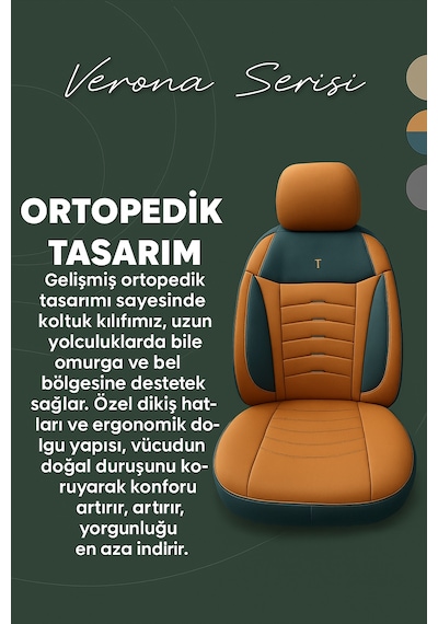 Mitsubishi Space Star 2013-2018 Verona Serisi Raşel Taba Siyah Koltuk Kılıfı Taba - Siyah