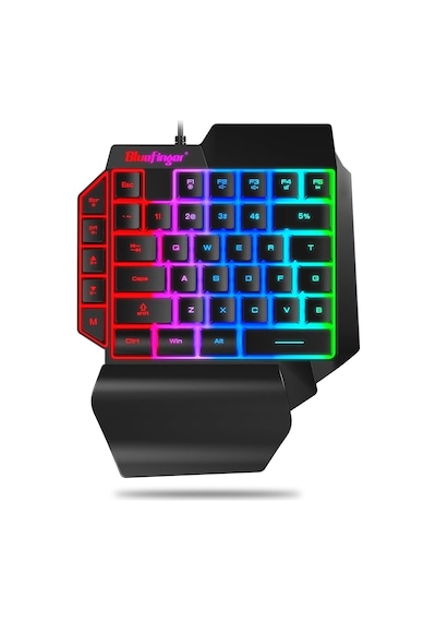 Tek El Rgb Oyun Klavyesi, Usb Kablolu Gökkuşağı Harfleri Parlayan Tek El Klavyesi Bilek Desteği Multimedya Tuşlar