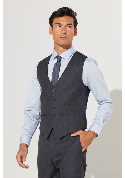 Ac&Co / Altınyıldız Classics Erkek Lacı Grı Slim Fit Dar Kesim Mono Yaka Desenli Yünlü Yelekli Takım Elbise Lacı Grı Lacivert - Gri Ac&Co / Altınyıldız Classics Erkek Lacı Grı Slim Fit Dar Kesim Mono Yaka Desenli Yünlü Yelekli Takım Elbise Lacı Grı Lacivert - Gri