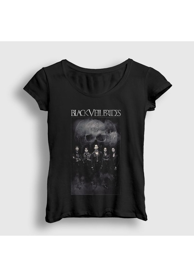 Presmono Kadın Skull Black Veil Brides T-shirt Siyah