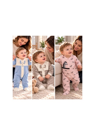 Messlife Fiyonklu Erkek Bebek Tulumu Mavi Bej Renk Bej - 929694928 Bej