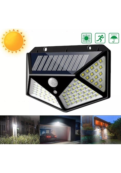 Sge Teknoloji Siyah Solar Güneş Enerjili Hareket Sensörlü 4 Taraflı Bahçe Garaj Ev Aydınlatma Lambası 14425615