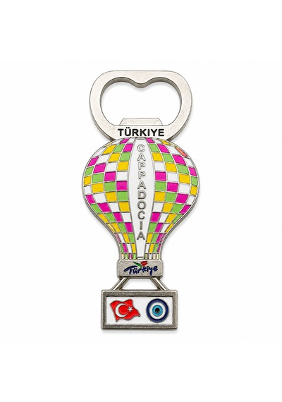 Kapadokya Balon Model Metal Şişe Açacağı Buzdolabı Magneti Türkiye Temalı Hediyelik Dekoratif Magnet Açık Yeşil