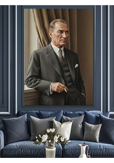 Takım Elbiseli Mustafa Kemal Atatürk Portresi Dekoratif Kanvas - Mdf Ahşap Tablo