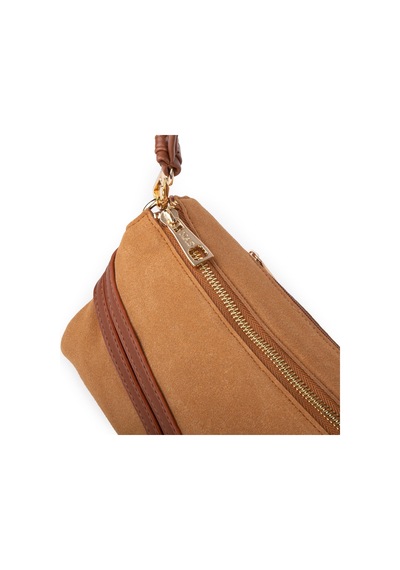 Nas Bag Kadın Üç Bölmeli Orta Boy Çapraz Omuz Çantası Taba Süet Taba - Camel