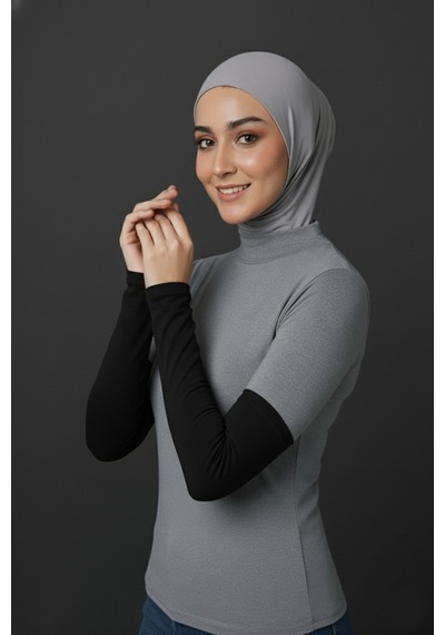 Sonbaharmoda Kadın Tesettür Likralı Esnek Düz Penye Kolluk Siyah