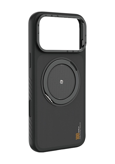 Apple Uyumlu iPhone 17 Pro Max  Kılıf M-safe Şarj Özellikli Metal Standlı Lenyes Ck225 Kevlar Kapak Siyah Siyah