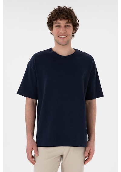 U.S. Polo Assn. Erkek Comfort Fit Bisiklet Yaka Lacivert Jakarlı İnterlok  Tişört 50308448-VR033