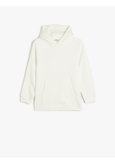 Koton Basic Kapşonlu Kanguru Cepli Uzun Kollu Sweatshirt Ekru 5wkb10106tk Ekru