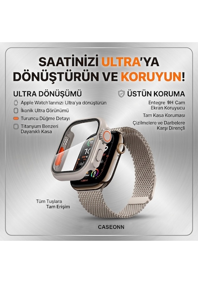 Caseonn Apple Watch Uyumlu Series 8 45mm Kılıf Watch Uyumlu Ultra Görünümlü Dönüştürücü Sert Bumper Kasa Starlight