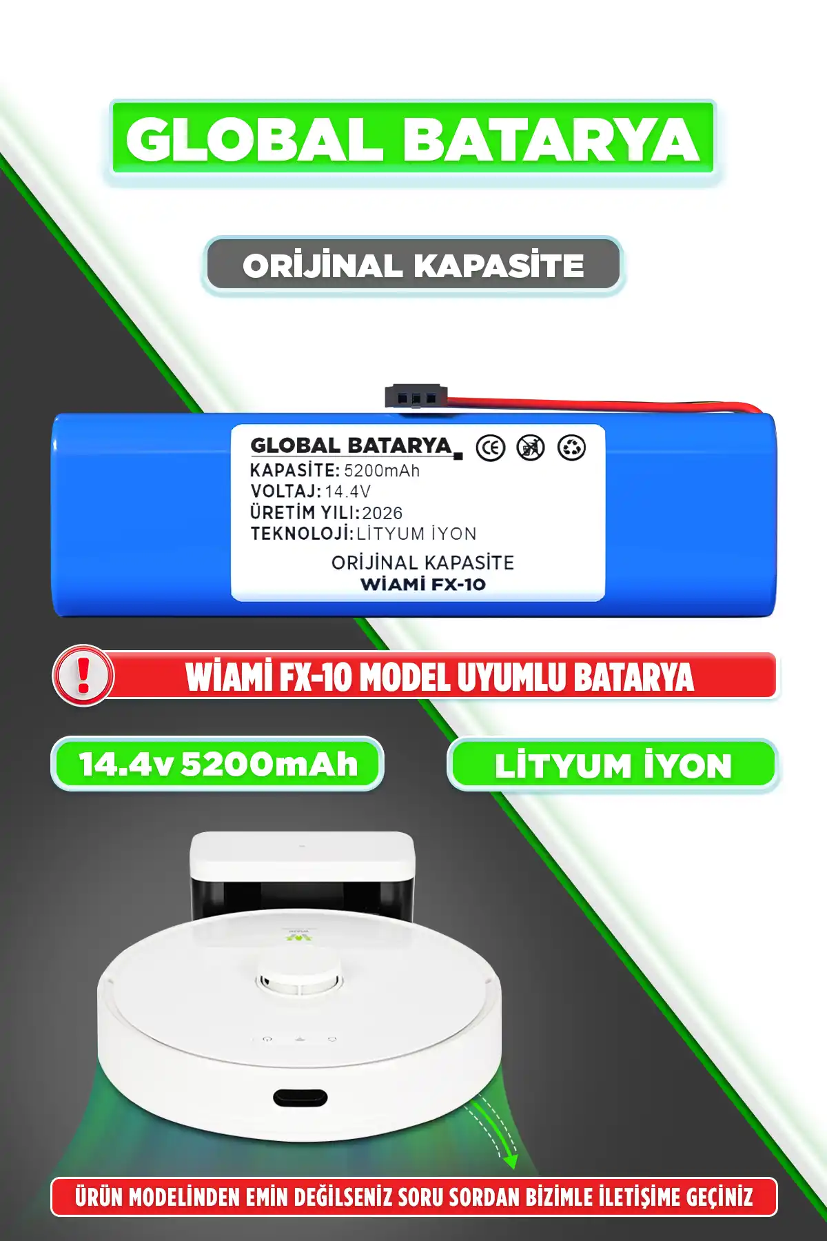 Wiami Fx-10 Akıllı Robot Süpürge Bataryası 14.4v 5200mah Li-ion Pil
