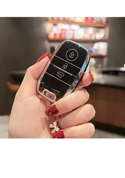 Autohan Keys Kia Rio, Ceed, Sportage, Sorento, Picanto, Soul, Stonic Anahtar Kılıfı Sustasız Anahtar Uyumlu Siyah & Gümüş