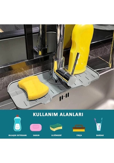 Su Tutucu Musluk Matı Mutfak Banyo Için Koruyucu Musluk Lavabo Matı Bulaşık Süngeri Matı Silikon Gri Diğer