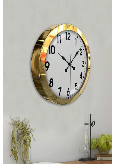 36 Cm Gold Metal Standart Duvar Saati Çok Renkli