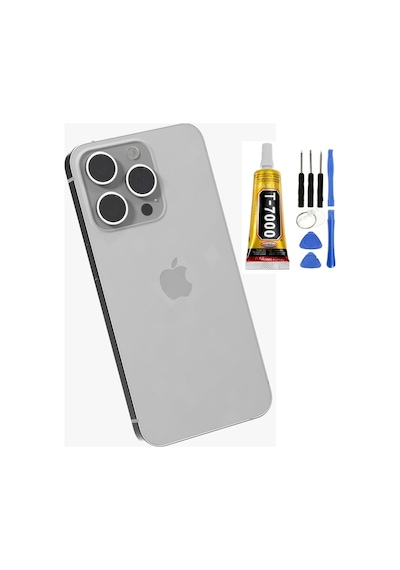 İphone 14 Pro A2890 Arka Cam Kapak Pil Kapağı Yüksek Kalite + B700 + Tamir Kiti Gümüş - Gri