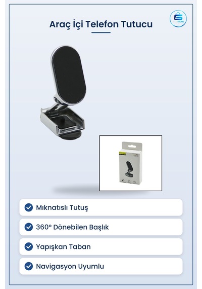 Mıknatıslı Araç İçi Telefon Tutucu Yapışkanlı Derece Dönebilen Ba