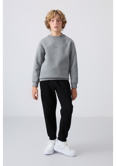 Tommylife Tommy Life Gri Melanj Pamuklu Kalın İçi Tüylü Yumuşak Dokulu Standart Fit Nakışlı Erkek Çocuk Sweatshirt - 112 Gri Melanj