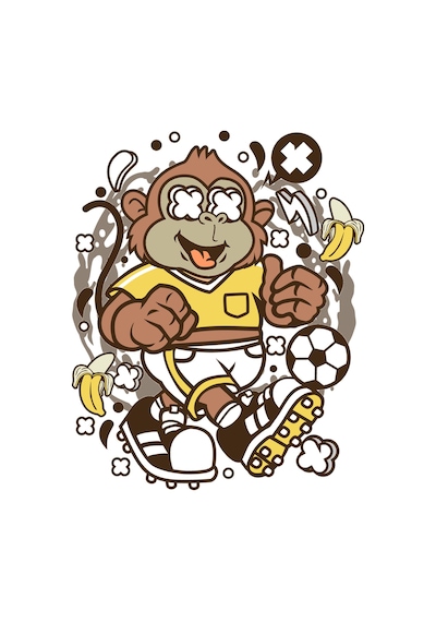 Paybuy Futbolcu Maymun Banana Motifli Baskılı Çocuk Tişört Siyah