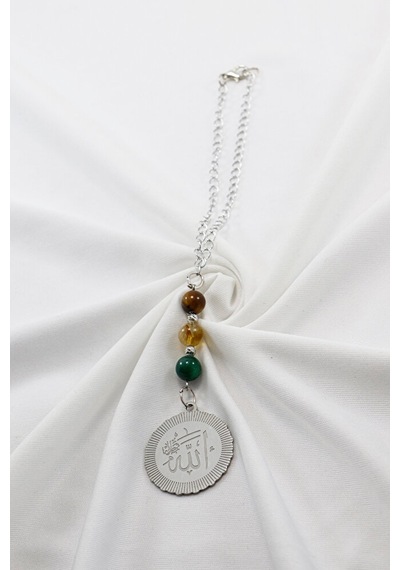 Doğal Taşlı Çelik Allah Lafzı Araba Dikiz Ayna Süsü, Kaplan Gözü,