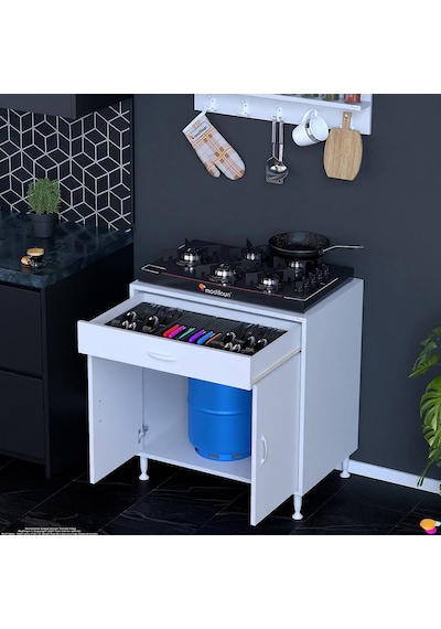 Eliusta Lumin Tüp Yuvalı 70 Cm Ankastre Ocak Altı Dolap 70x88x48 Cm Beyaz Dolap Çekmeceli Mutfak Organizeri Beyaz