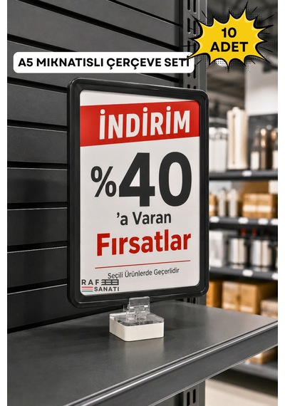 10 Adet - A5 Mıknatıs Tutuculu Fiyatlık Etiketlik Dikey Yatay Ve Bilgilendirme Çerçevesi Siyah