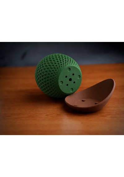 3d Baskı Küre Saksı - Kafes Dokulu İki Parçalı Dekoratif Saksı - Yeşil-kahverengi
