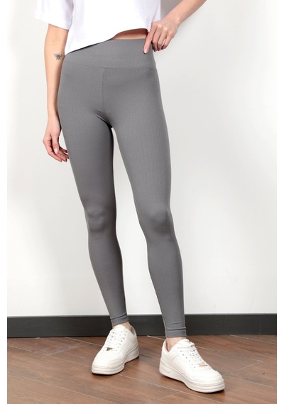 Giysa Toparlayıcı Gri Kadın Kaşkorse Fitilli Spor Yoga Tayt - 4102 Koyu Gri