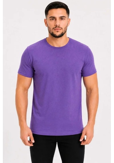 Modi Erkek Basic Tişört Bisiklet Yaka Kısa Kol Günlük Yazlık Slim Fit T-shirt - Mor Açık Mor